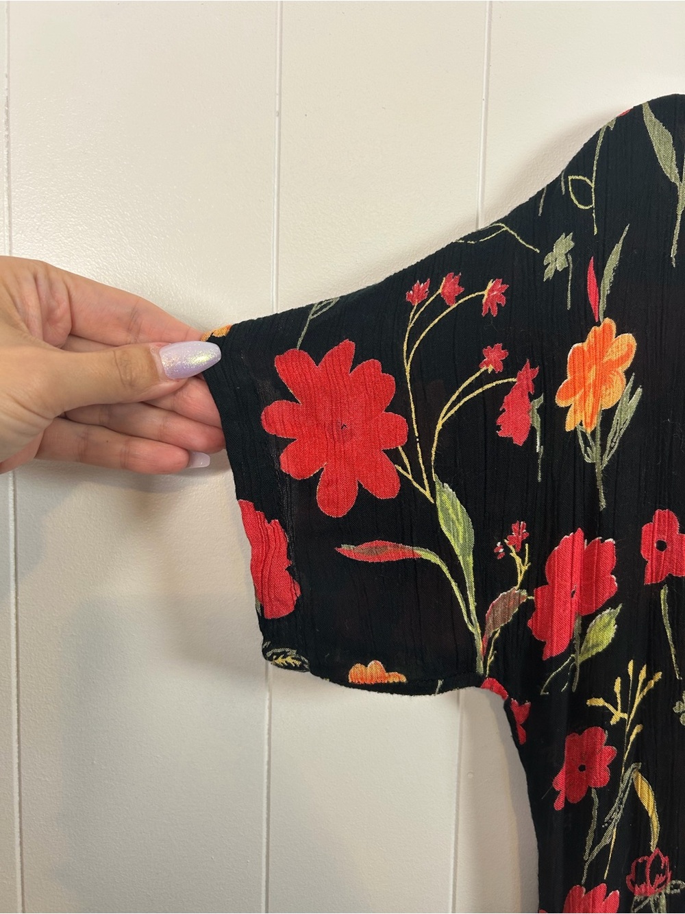 Vintage 90s Black Floral Midi Dress Womens Large Whimsigoth Grunge Cottagecore - Picture 4 of 11